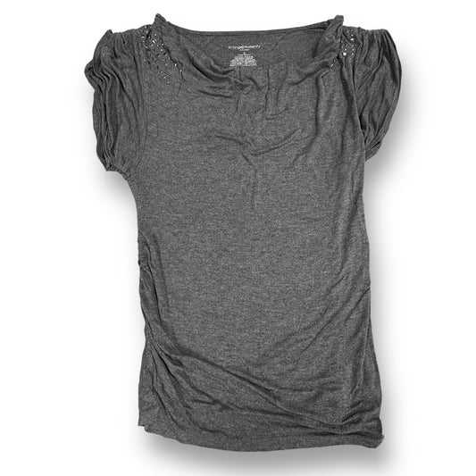 Women's Size Small Maternity Shirt Dark Gray Embellished Flutter Sleeve Top