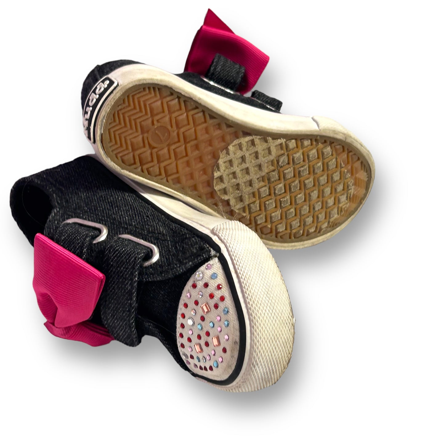 Girls Slip On Sneakers Size 7 Toddler Dark Blue Denim Tennis Shoes with Bows