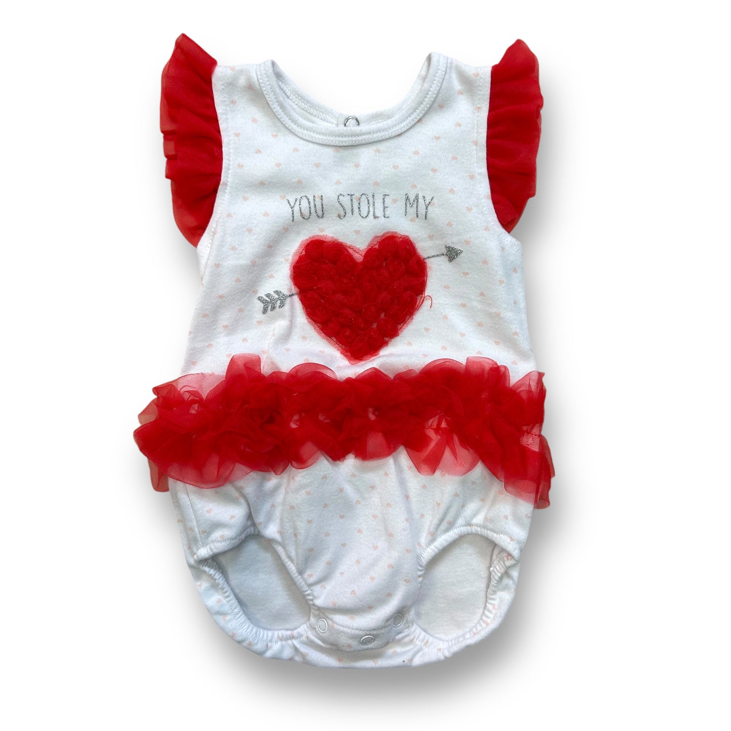 Baby Girl Valentines Day Romper Size 6-9 Months Red Heart Tulle Ruffle One-Piece