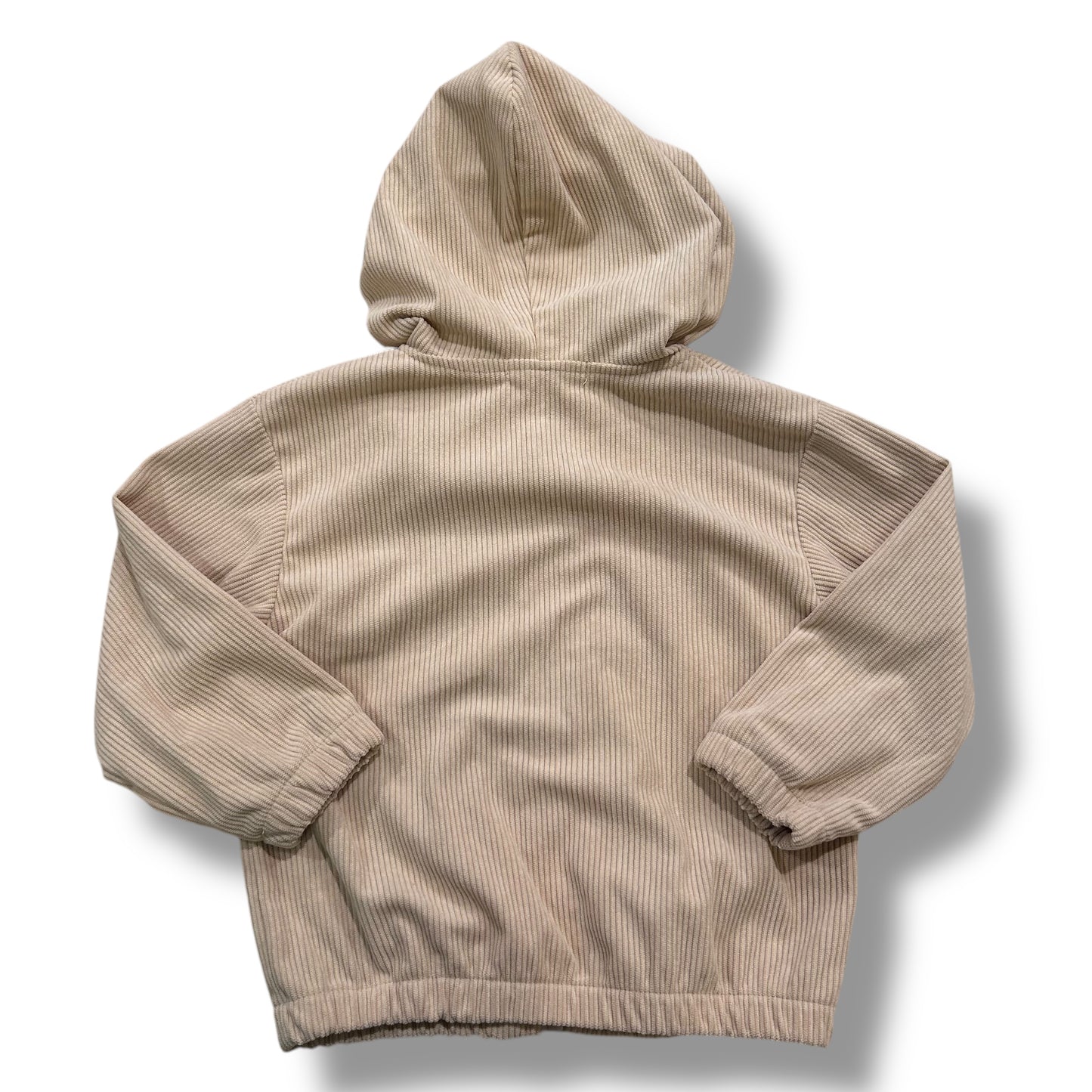 Boys Size 3/3T Light Beige Soft Ribbed Zip-Up Hoodie Jacket