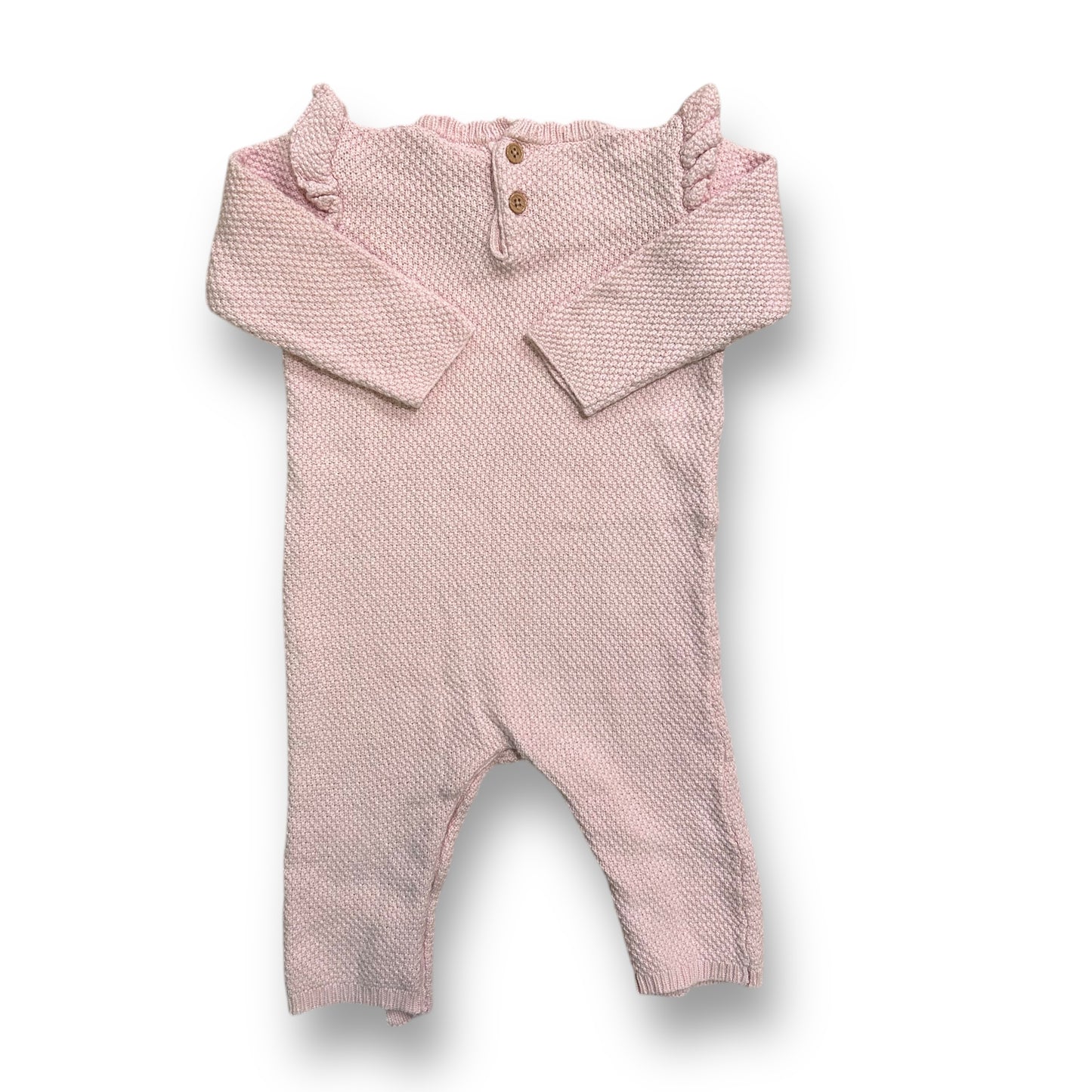 Girls Size 6-9 Months Pink Sweater Romper Dusty Rose Button One-Piece