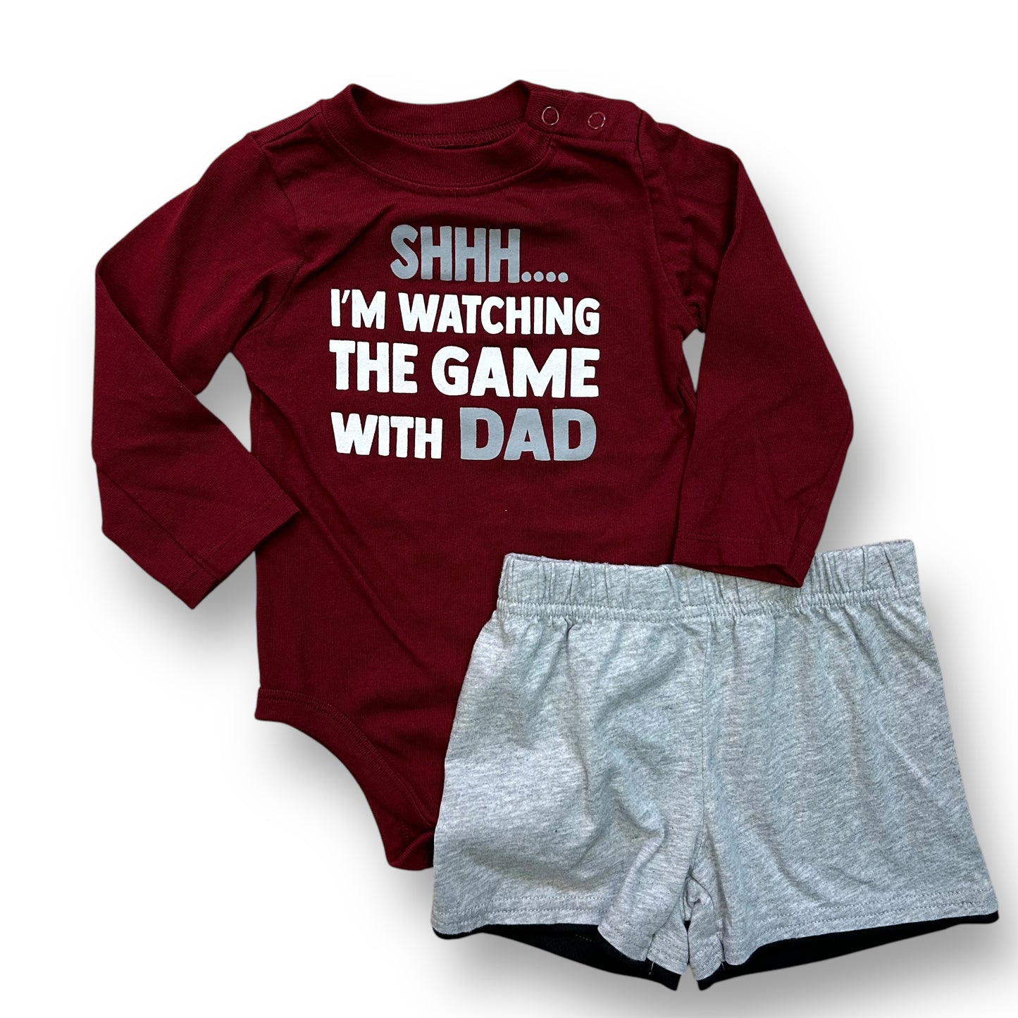Toddler Boy Outfit Size 18 Months Watching the Game with Dad 2-Pc Shorts Set
