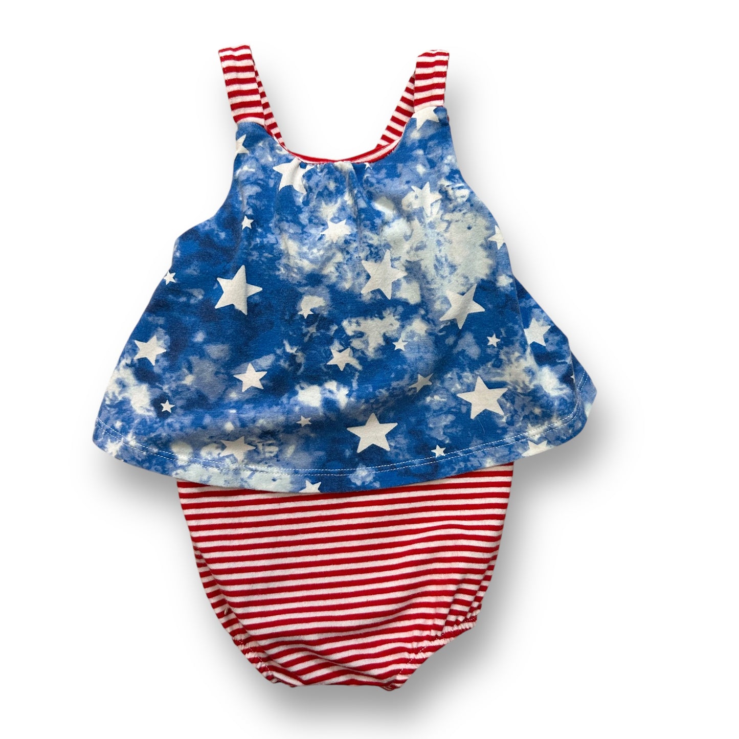 Baby Girl Romper 6-9 Months Red, White, and Blue Stars Sleeveless One Piece