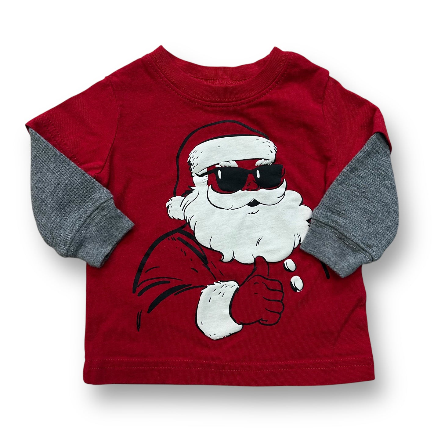 Baby Boy Christmas Santa Shirt Size 3 Months Red and Gray Thermal Sleeve Top
