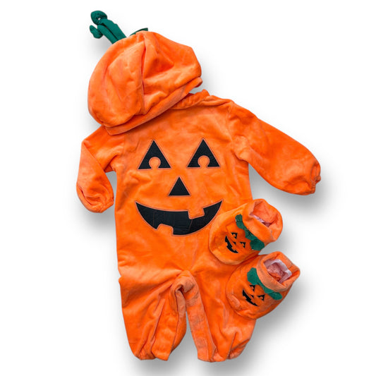 Baby Size 6-9 Months Pumpkin Outfit 4-Pc Velour Snap-Bottom Halloween Costume