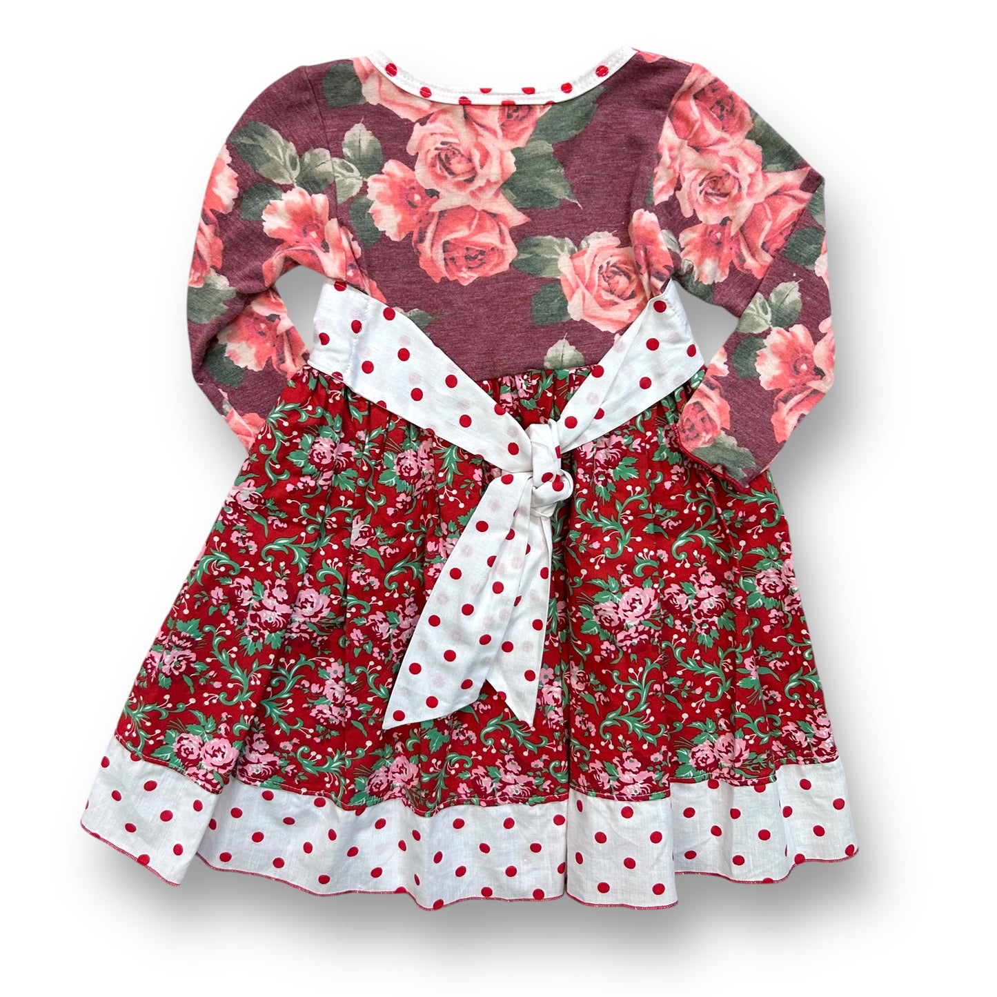 She Bloom Girls Size 18 Months Red Roses & Polka Dots Long Sleeve Boutique Dress