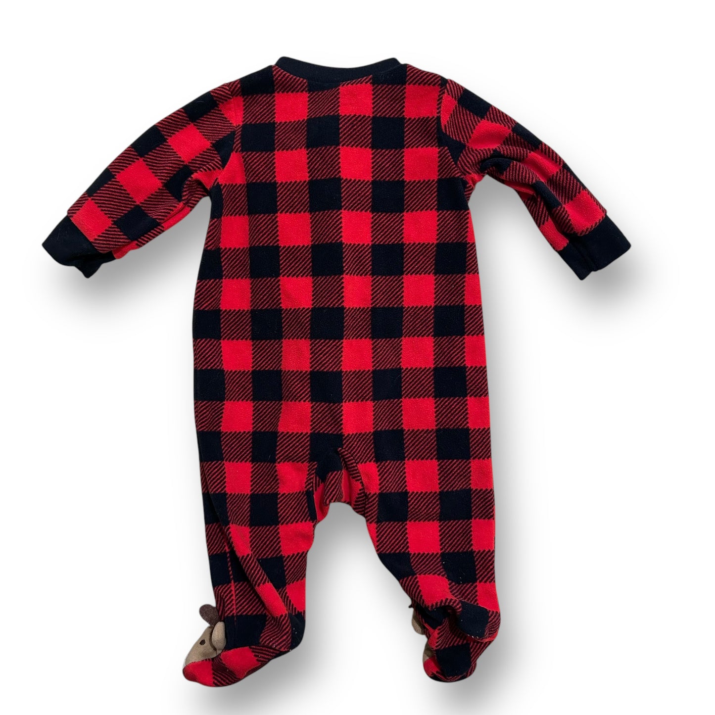 Carter's Boys Size 0-3 Months Buffalo Plaid Moose Zippered Fleece Footie Pajamas