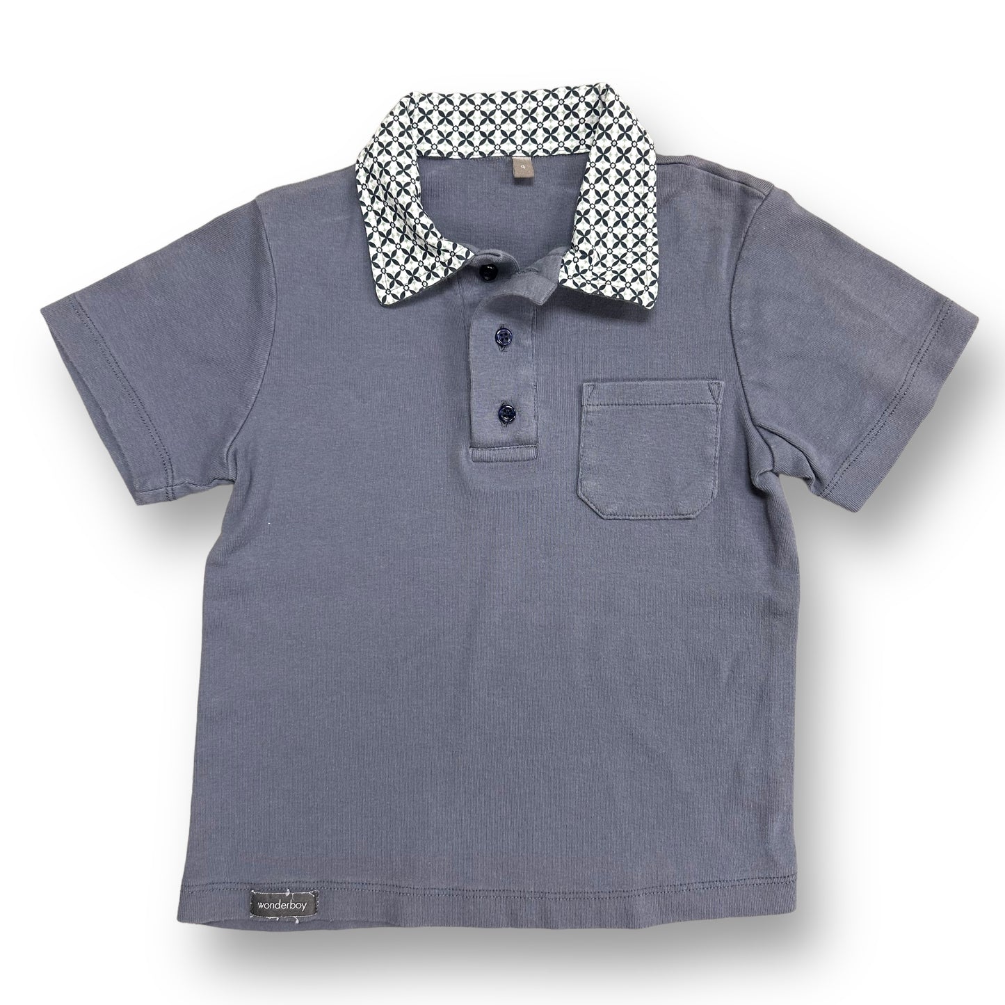 Boys Size 4 Polo Gray 100% Cotton Short Sleeve Collared Shirt with Pocket