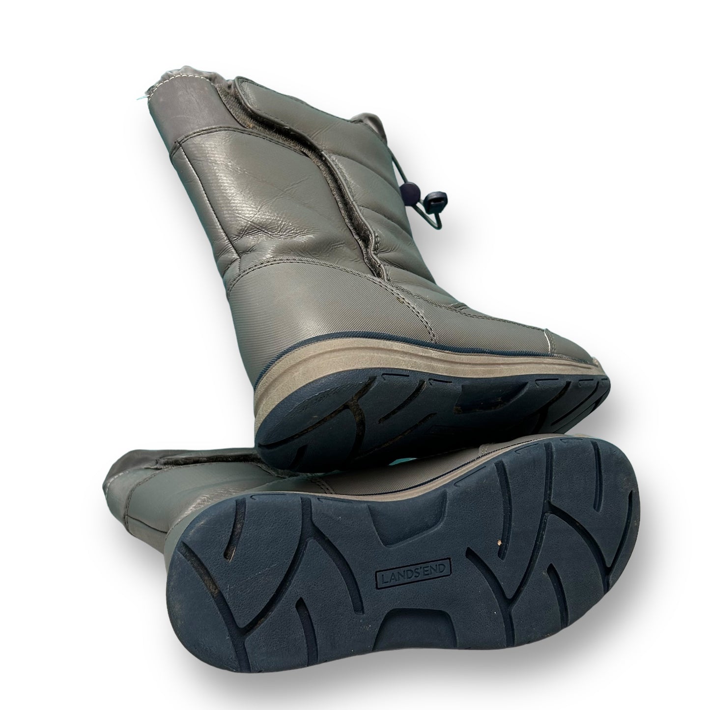 Lands End Snow Boots Size 2 Youth Boys Gray Weatherproof Boots with Bungee