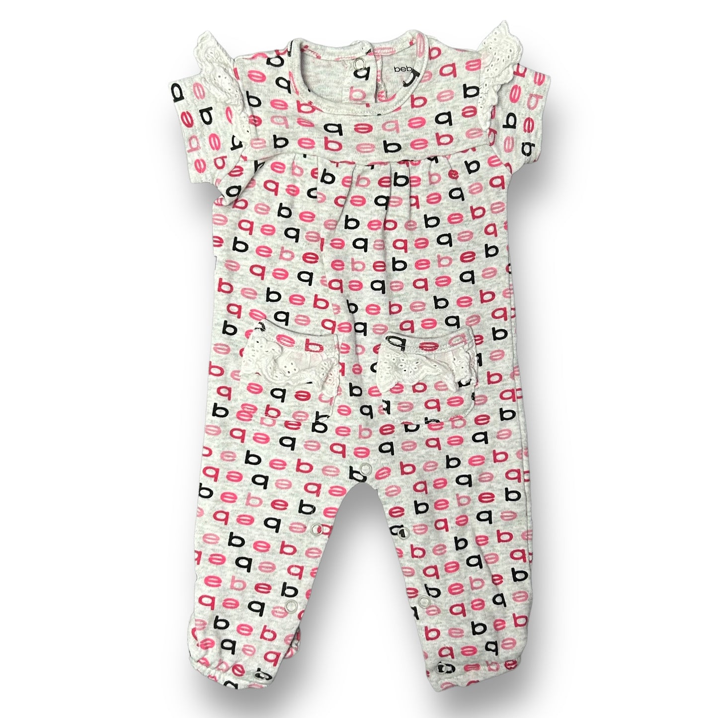 Bebe Girls 0-3 Months Gray Short Sleeve Snap Bottom Romper and Headband Set