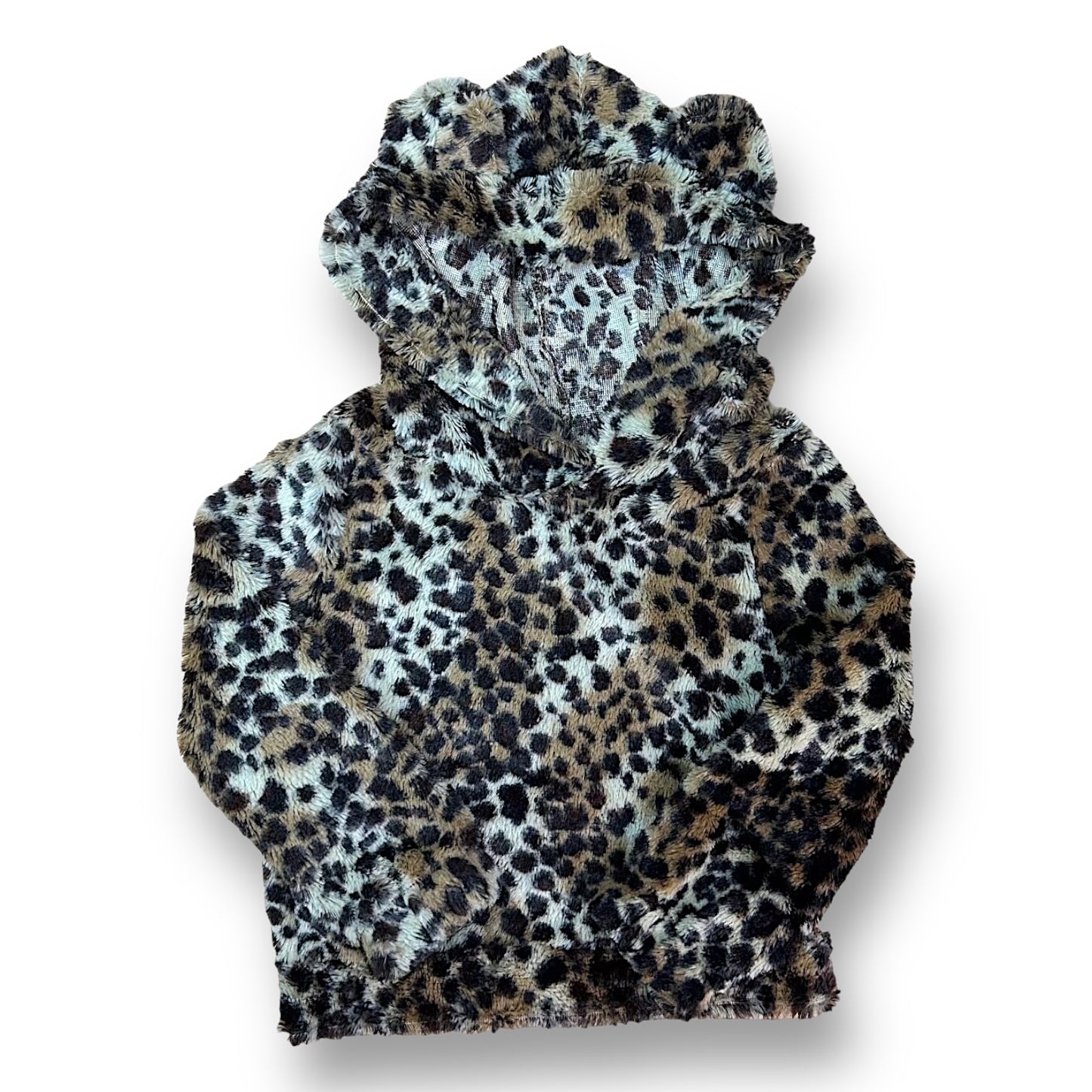 Forever Me Girls Size 3T Pullover Sweatshirt Brown Leopard Print Faux Fur Hoodie