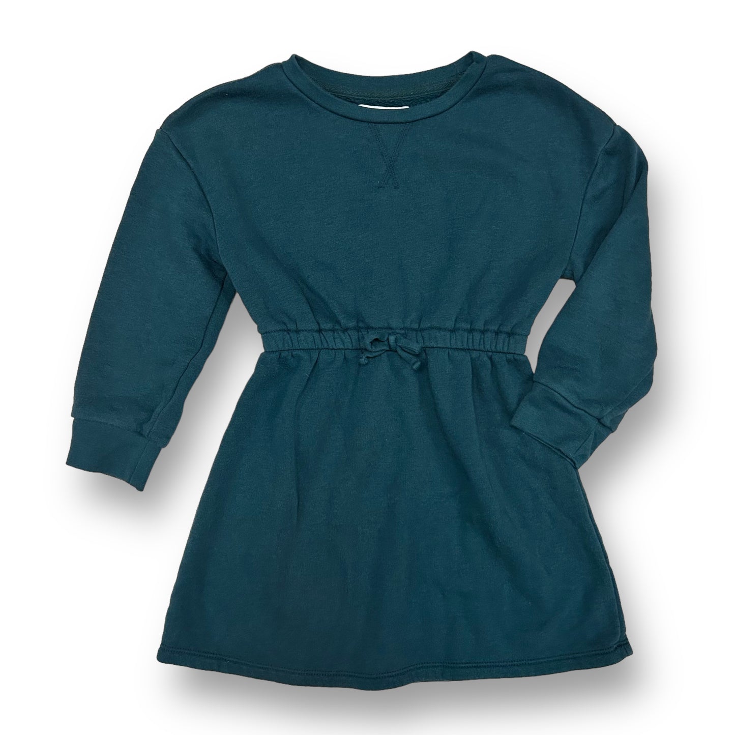 Hunter green fleece lined empire waist long sleeve girls' dress by Old Navy.