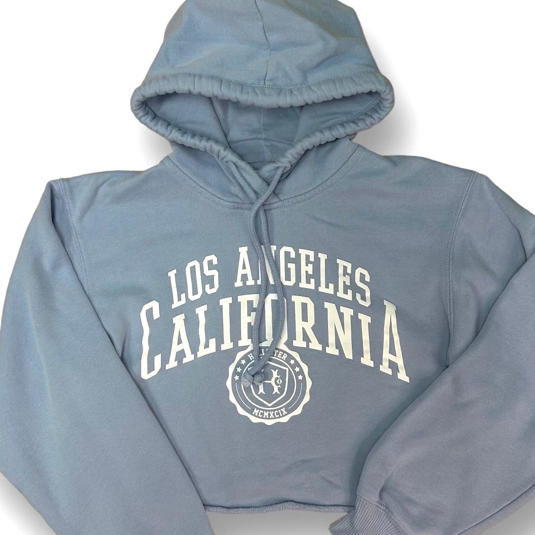 Hollister XS Crop Hoodie Los Angeles California Girls Blue Cropped Sweatshirt