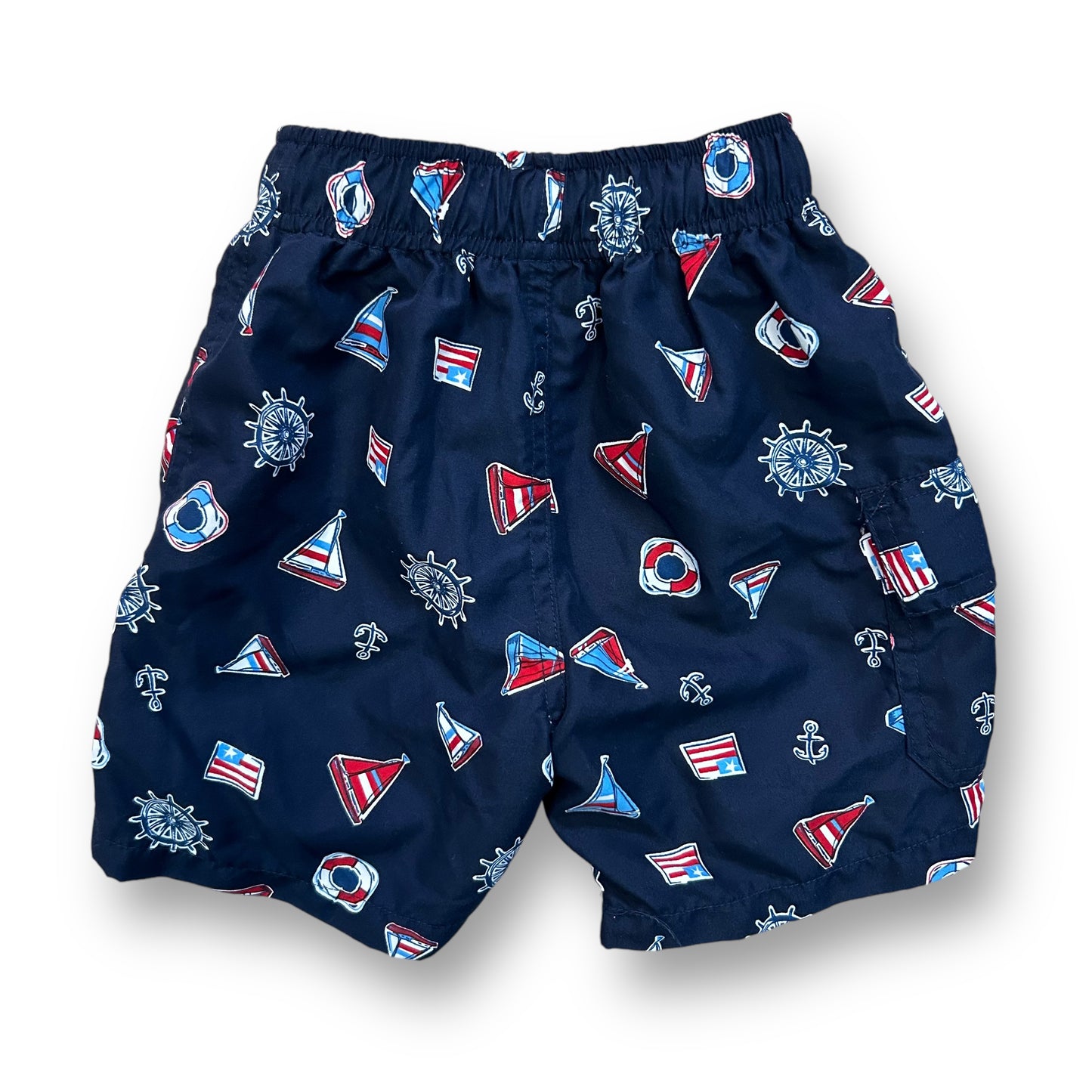 Toddler Boys Size 18 Months Navy Blue Swim Trunks with Drawstring