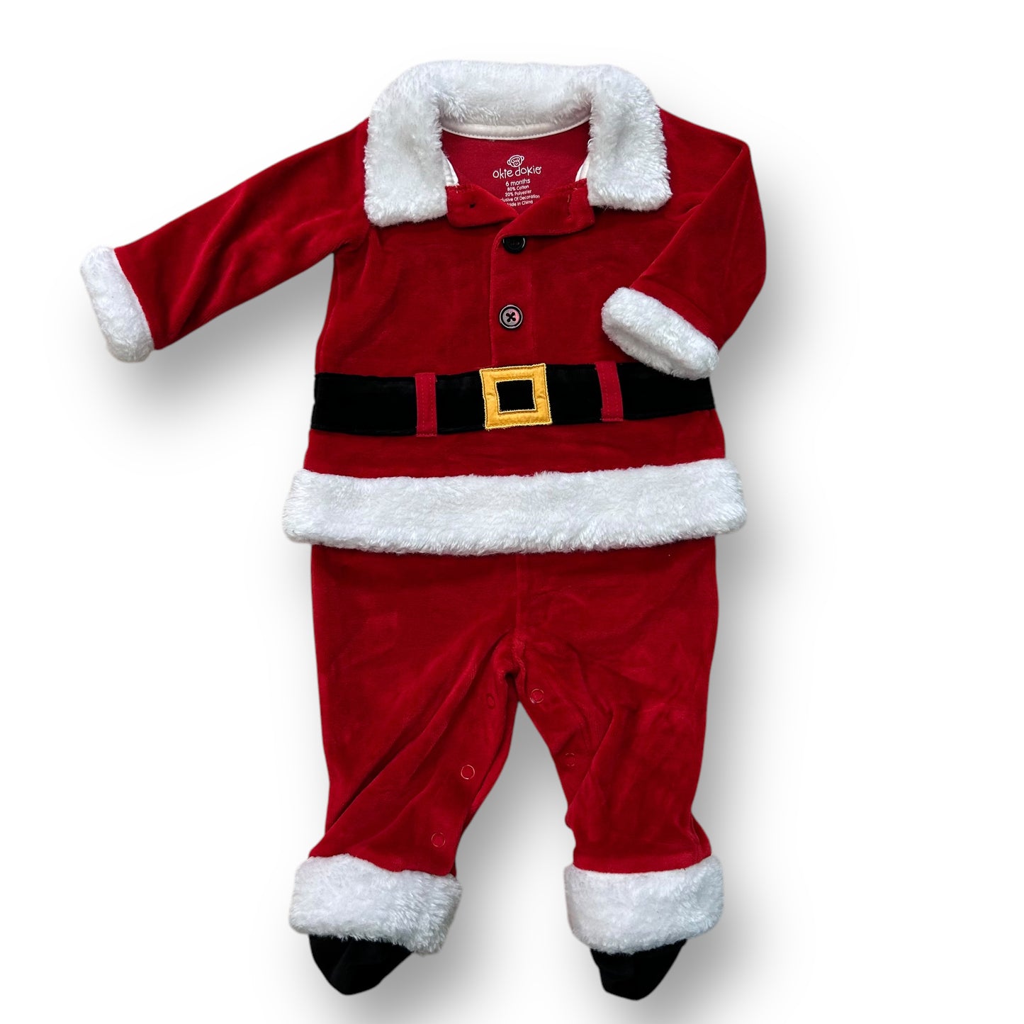 Baby Boy Santa Suit Size 6 Months Red Velvet Button Closure One-Piece Romper