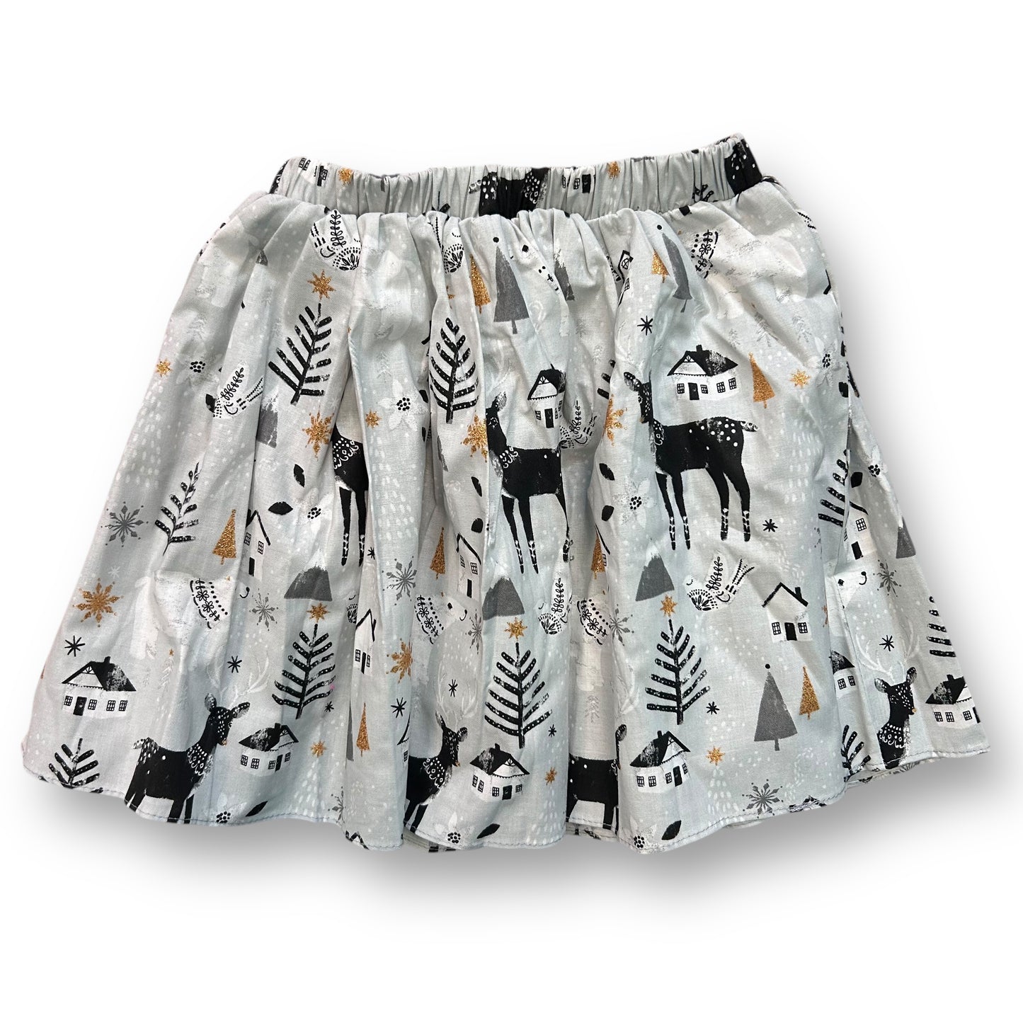 NEW! Ricrac & Ruffles Girls Size 4T Gray Reindeer Pull On Cotton Boutique Skirt