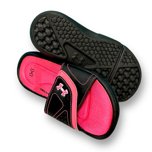 Girls Under Armour Size 2 Youth Pink & Black Memory Foam Slide Sandals