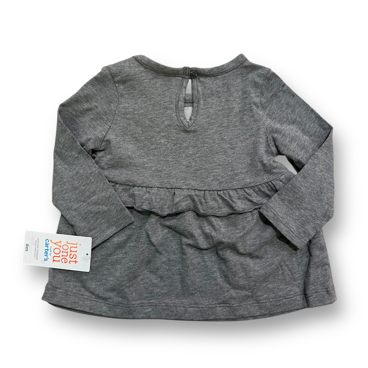 NEW! Baby Girl Size 6 Months Gray Embroidered Long Sleeve Babydoll Top