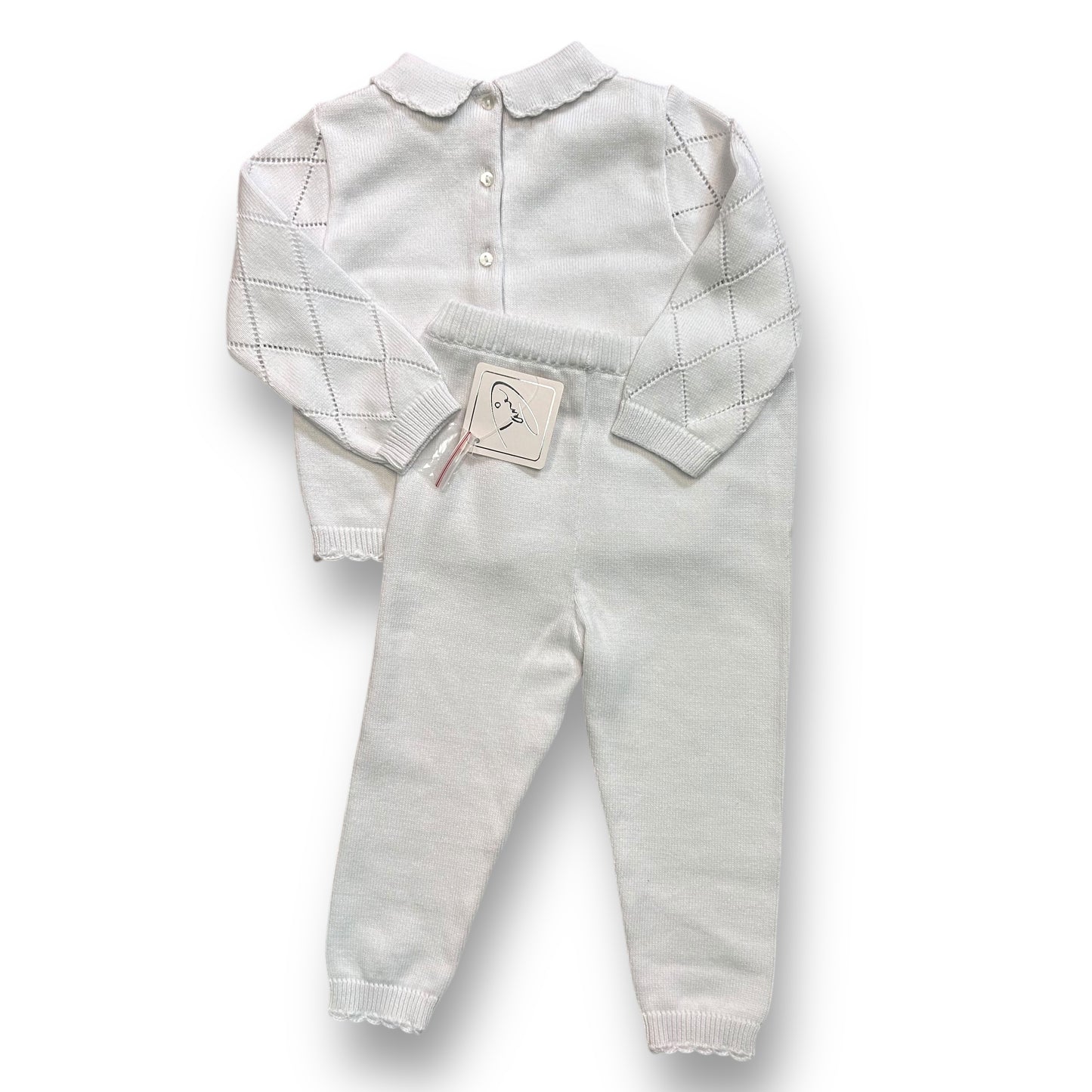 NEW! Dani Girls White Sweater Outfit Size 18 Months with Silk Rosette Accents