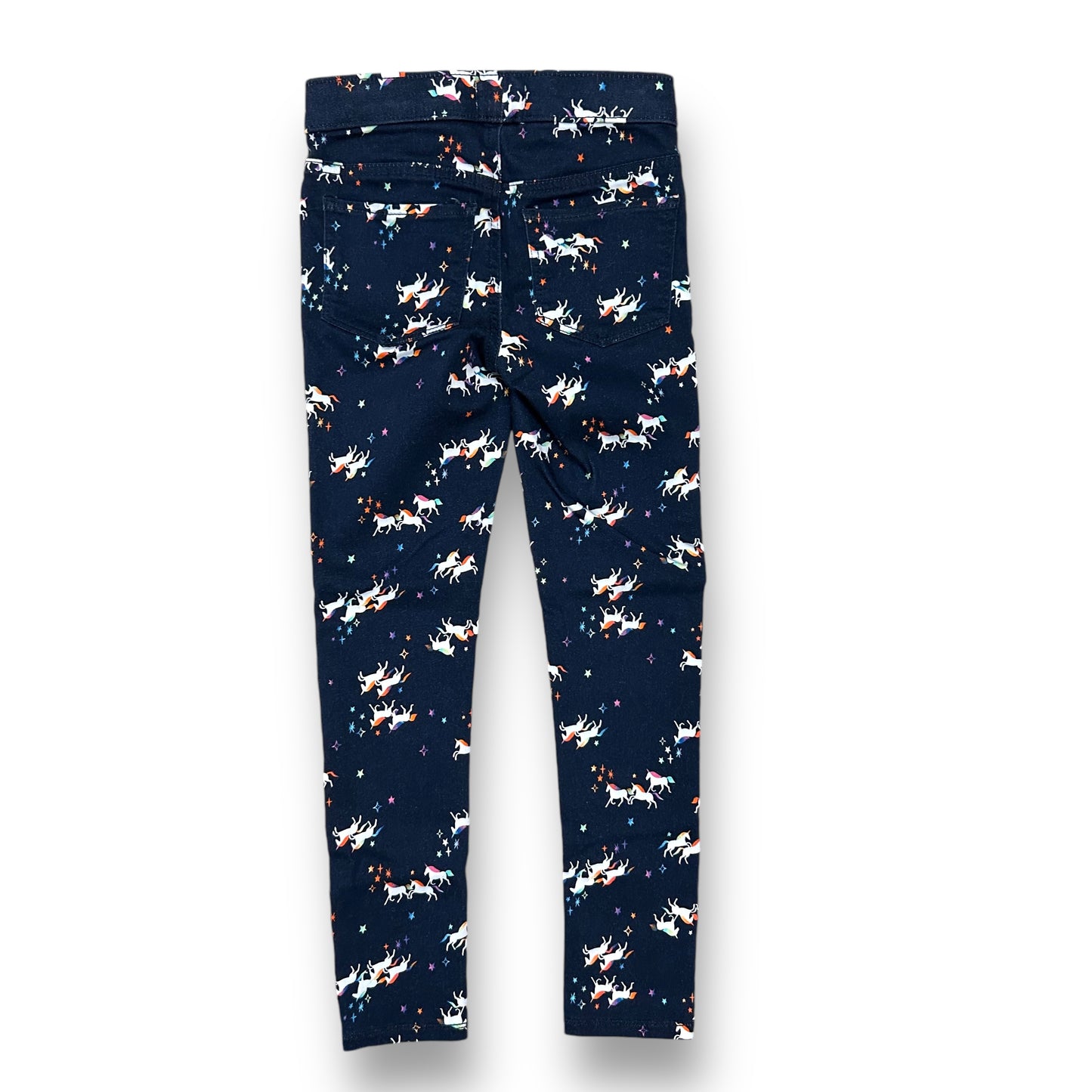 Girls Size 7 Pants Navy Blue Unicorn Print Pull-On Jeggings with Pockets