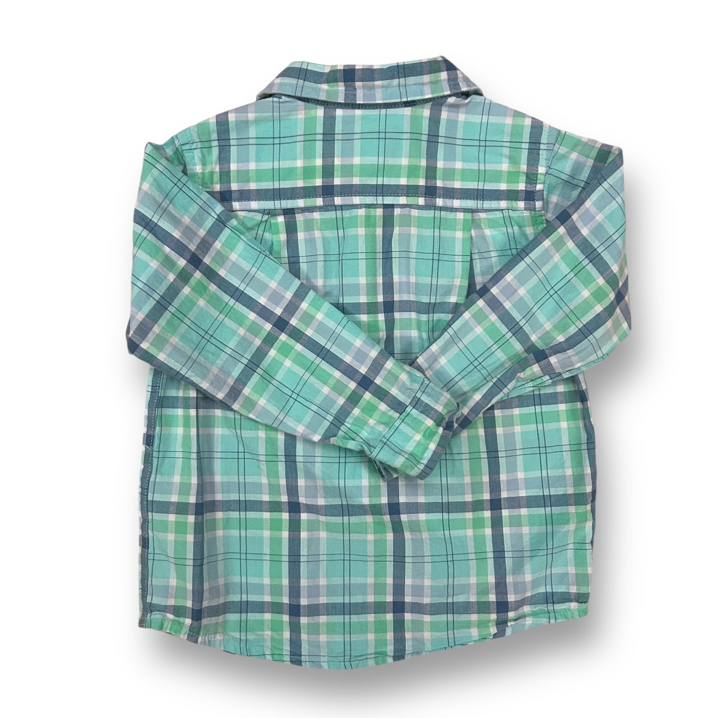 Children's Place Boys Size 2T Aqua Blue Plaid Long Sleeve Button Down Shirt