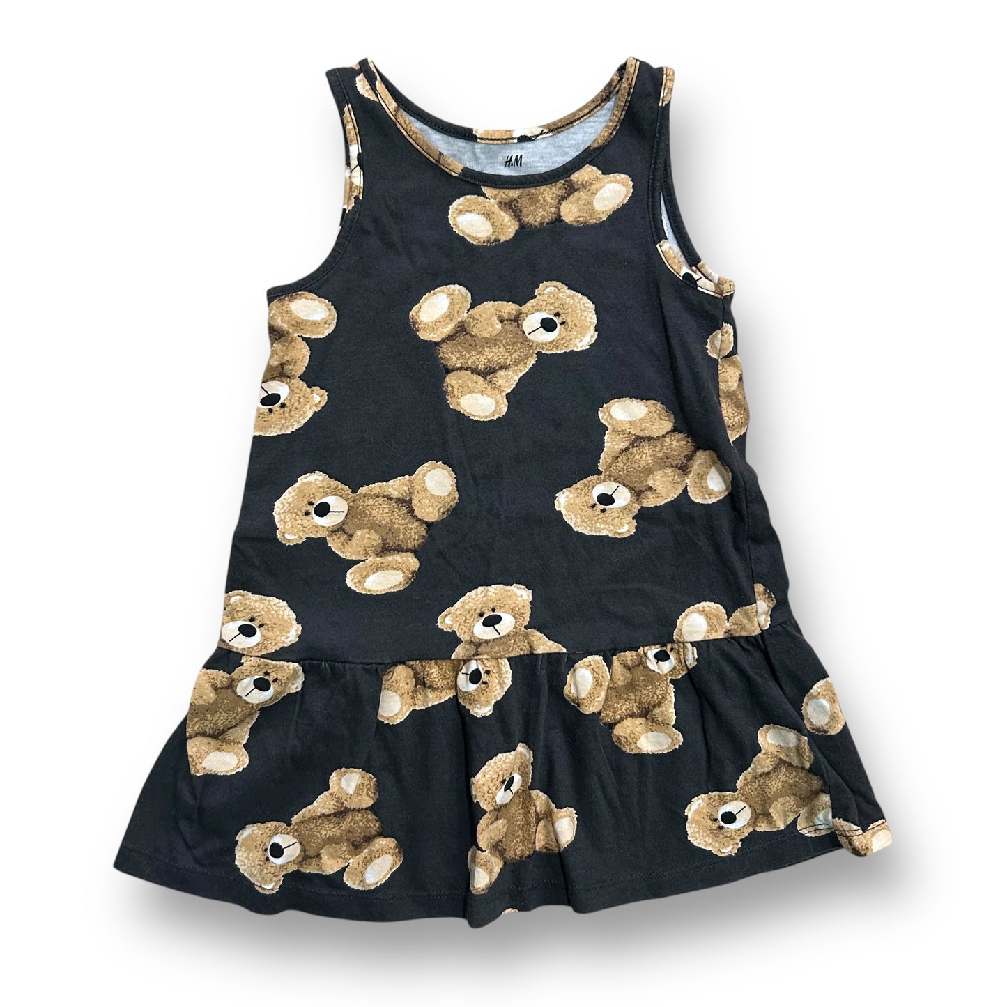 H&M Kids Size 2T Girls Dress Black Teddy Bear Print Sleeveless Sundress