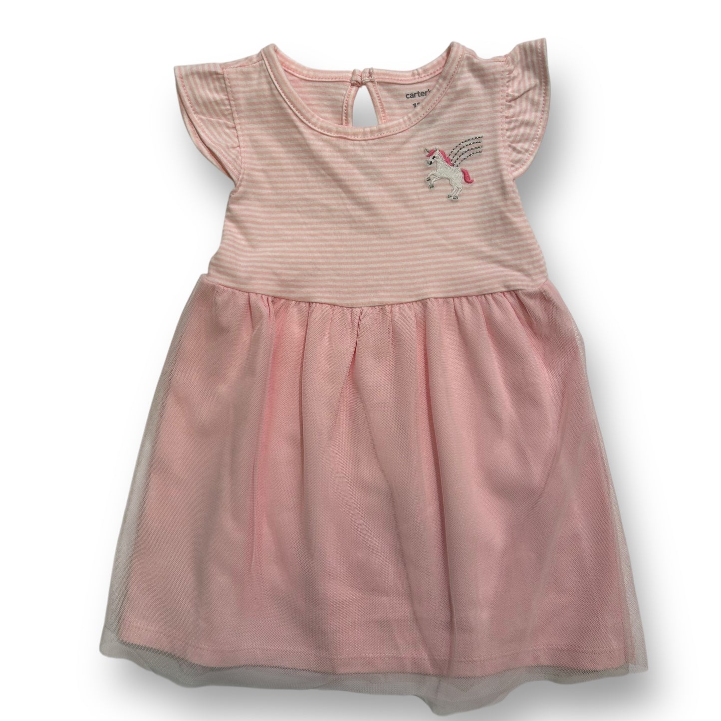 Carter's Girls Size 12 Months Pink Tulle Overlay Unicorn Flutter Sleeve Dress