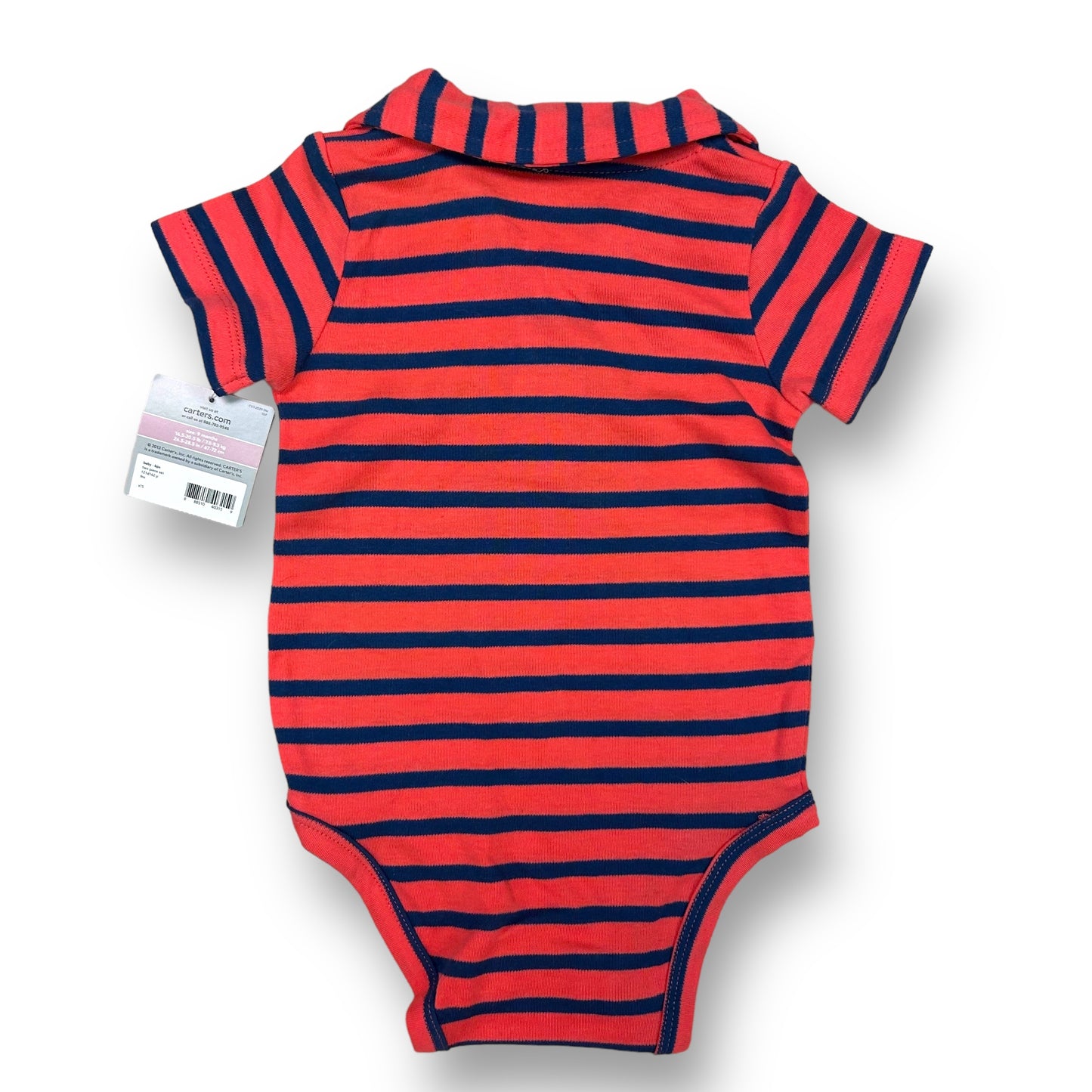 NEW! Carter's Baby Boy Size 9 Months Red Striped Short Sleeve Collared Bodysuit