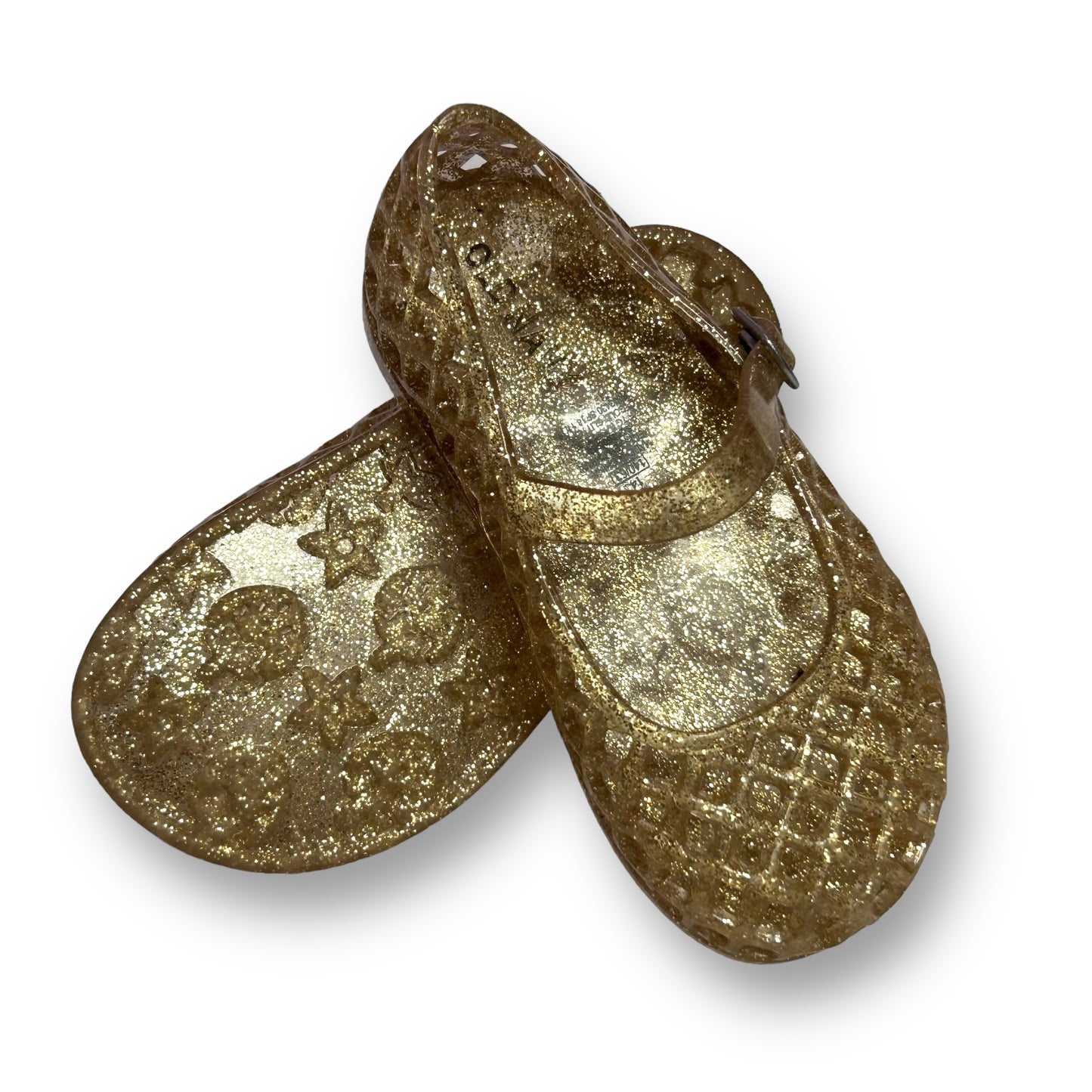 Old Navy Toddler Girl Jellies Size 7 Shimmery Gold Buckle Jelly Sandals