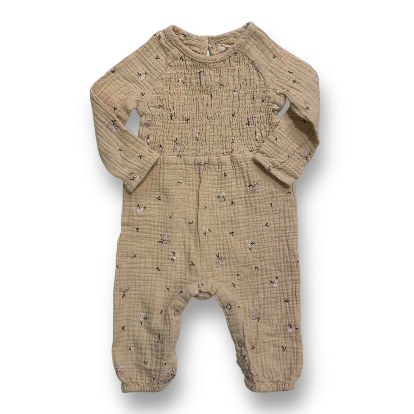 Grayson Collective Baby Girl One-Piece Size 6-9 Months Beige Smocked Romper