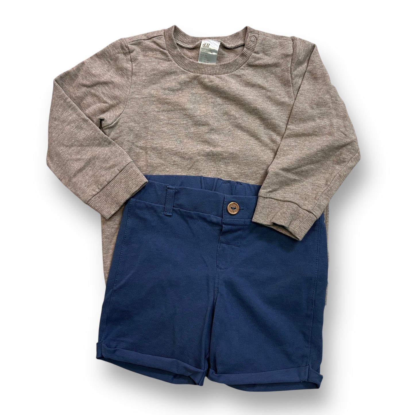 H&M Kids Size 18 Months Toddler Boy Outfit Long Sleeve Shirt and Shorts Set