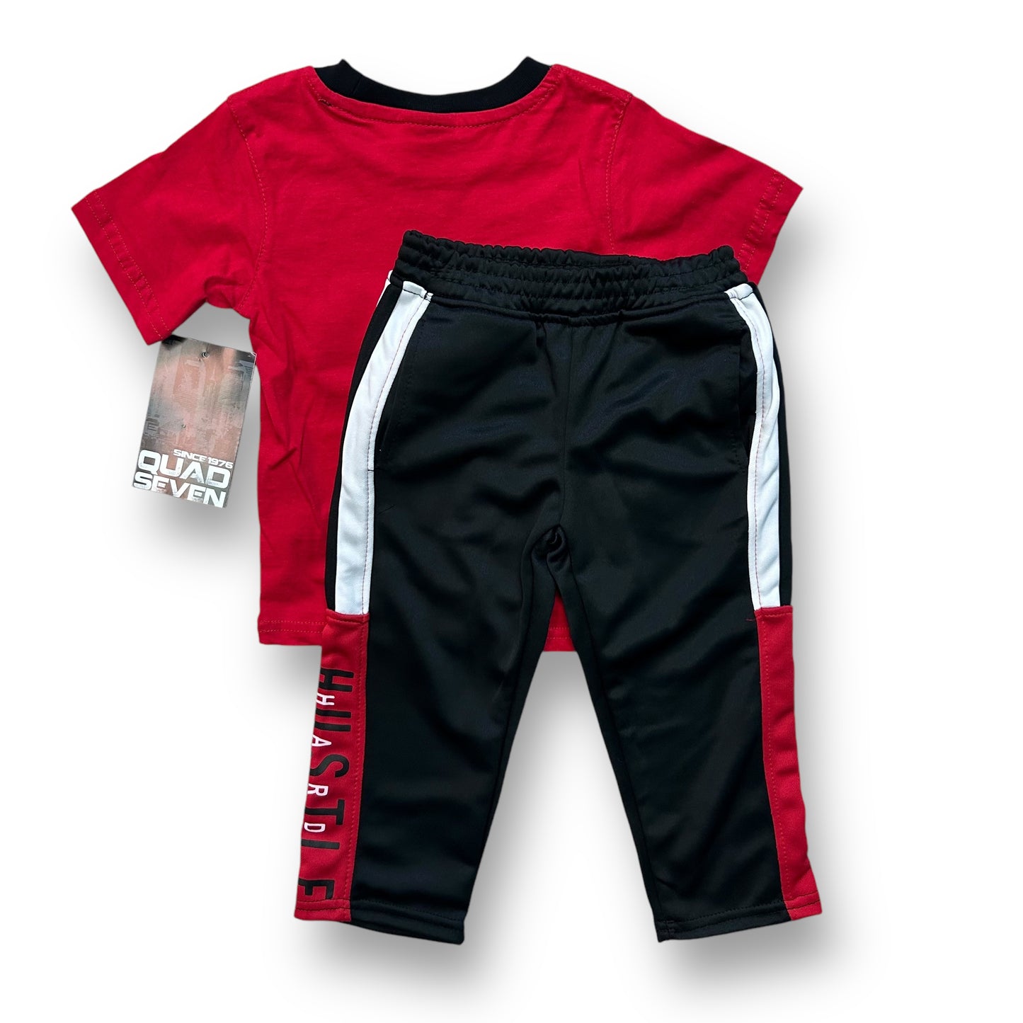 NEW! Boys Size 2T Outfit Red and Black Hustle Hard 2-Pc Activewear Pants Set