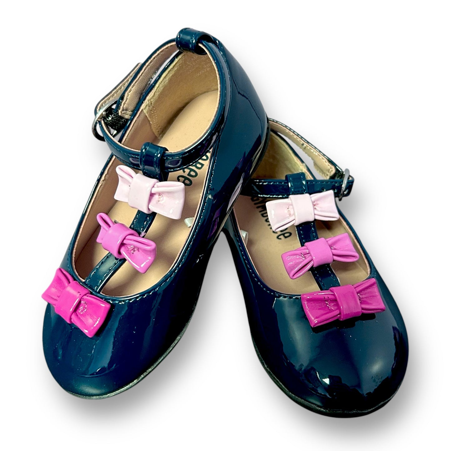 Gymboree Girls Patent Leather Dress Shoes Navy Blue Size 5 Toddler with Bows