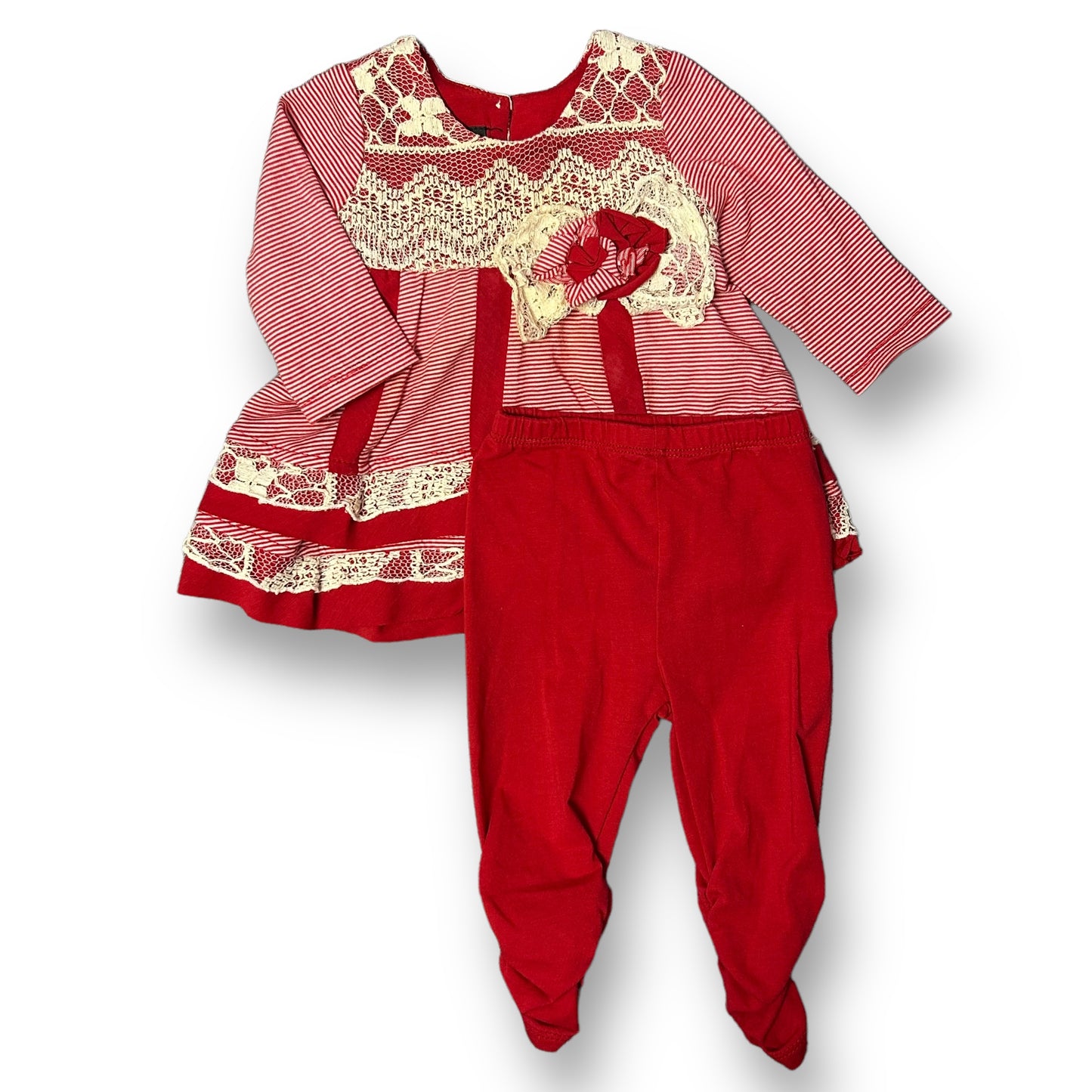 Isobella & Chloe 3 Months Boutique Baby Girl Outfit Long Sleeve Red Pants Set
