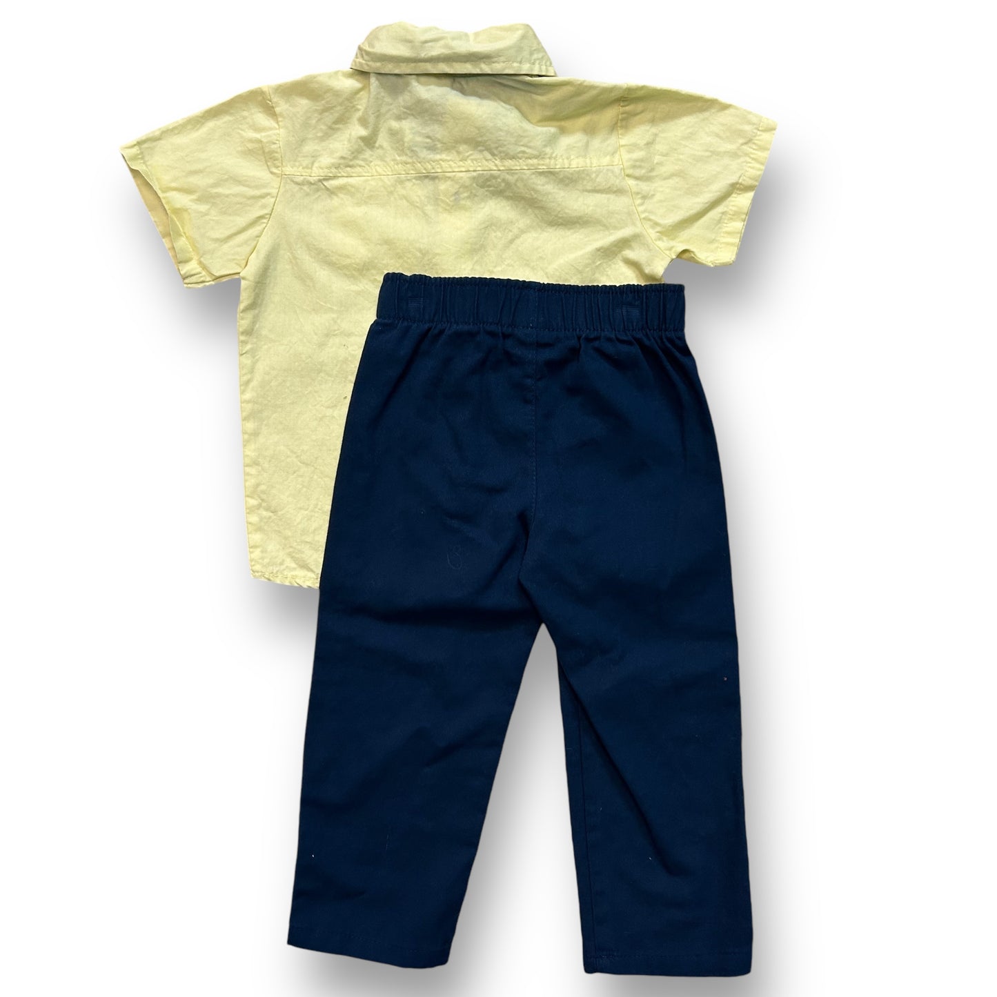 Boys Size 18 Months Navy Pants and Yellow Button Up 3-Pc Outfit & Bow Tie