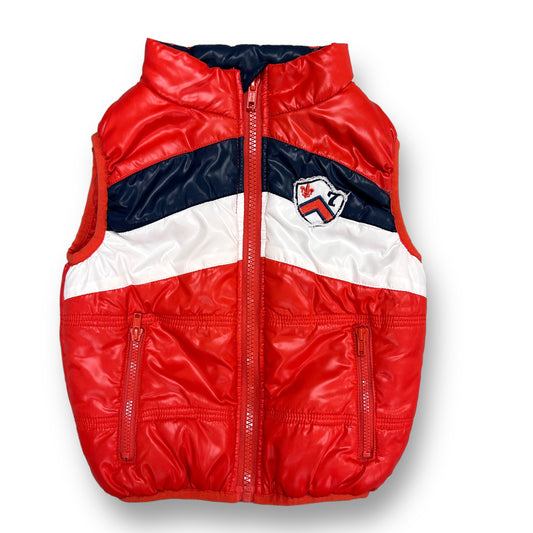 An orange Koala Baby size 24 months/2T puffer vest with zip pockets and branding on the chest.