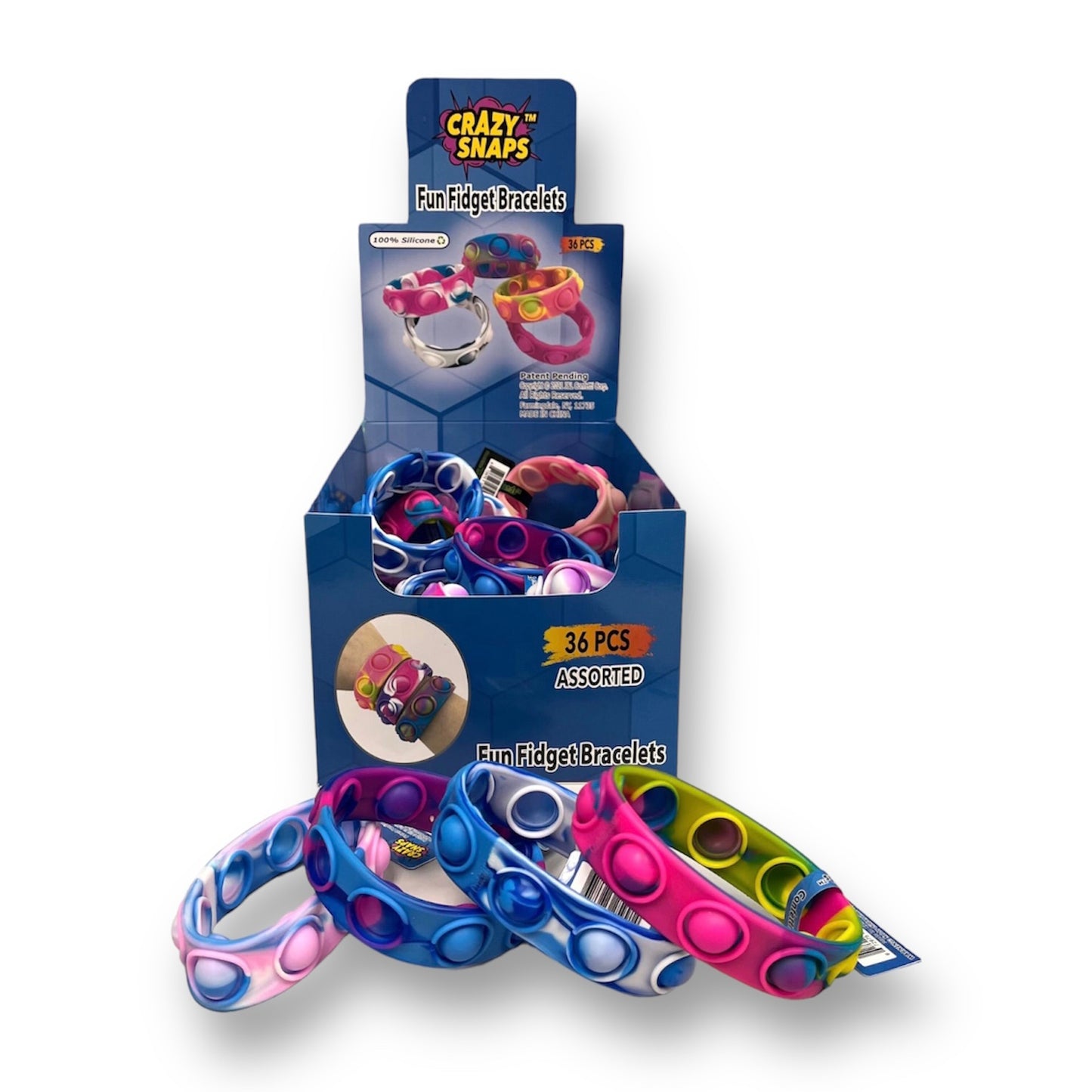 NEW! Fidget Popper Bracelets Silicone Crazy Snaps, assorted