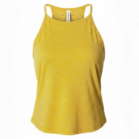 Women's Size XS Cropped Halter Top Live Love Dream Yellow Cotton Tank