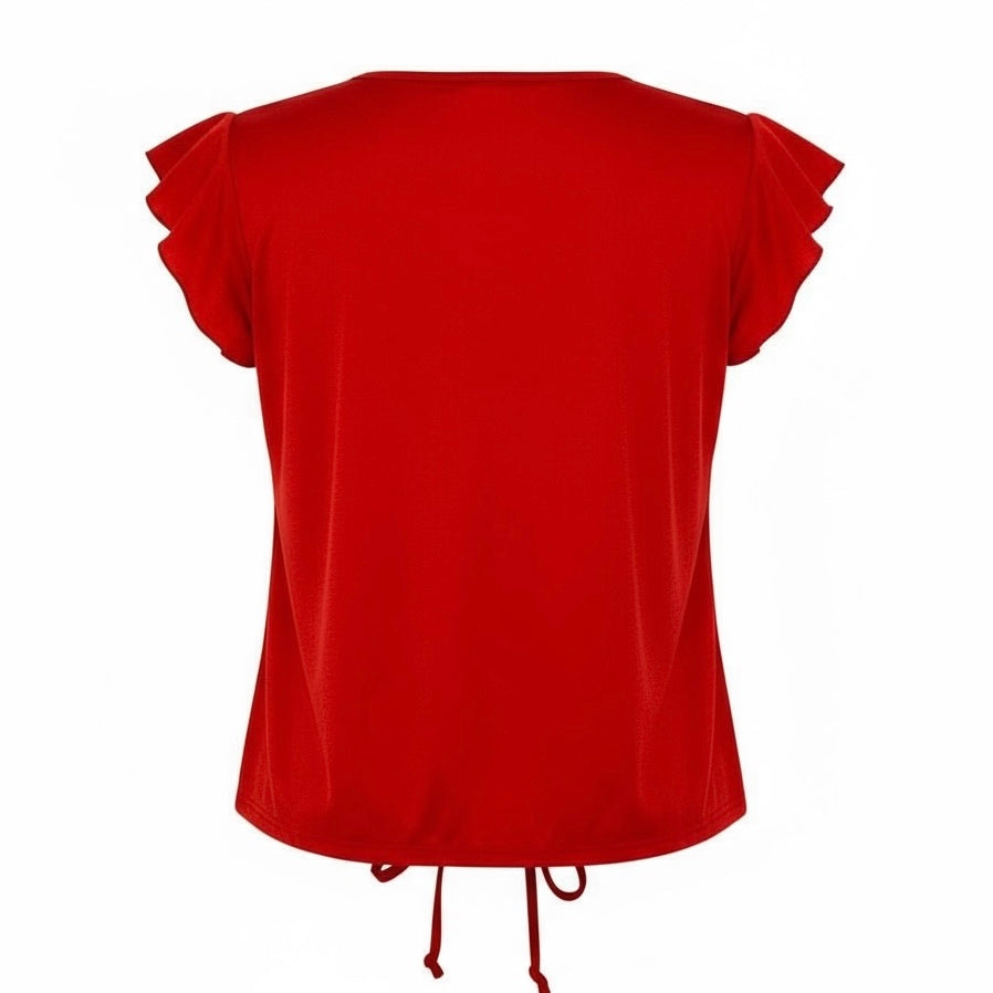 Olivia Rae Women's Size XS Red Shirt Flutter Sleeve Cinched Stretchy Blouse