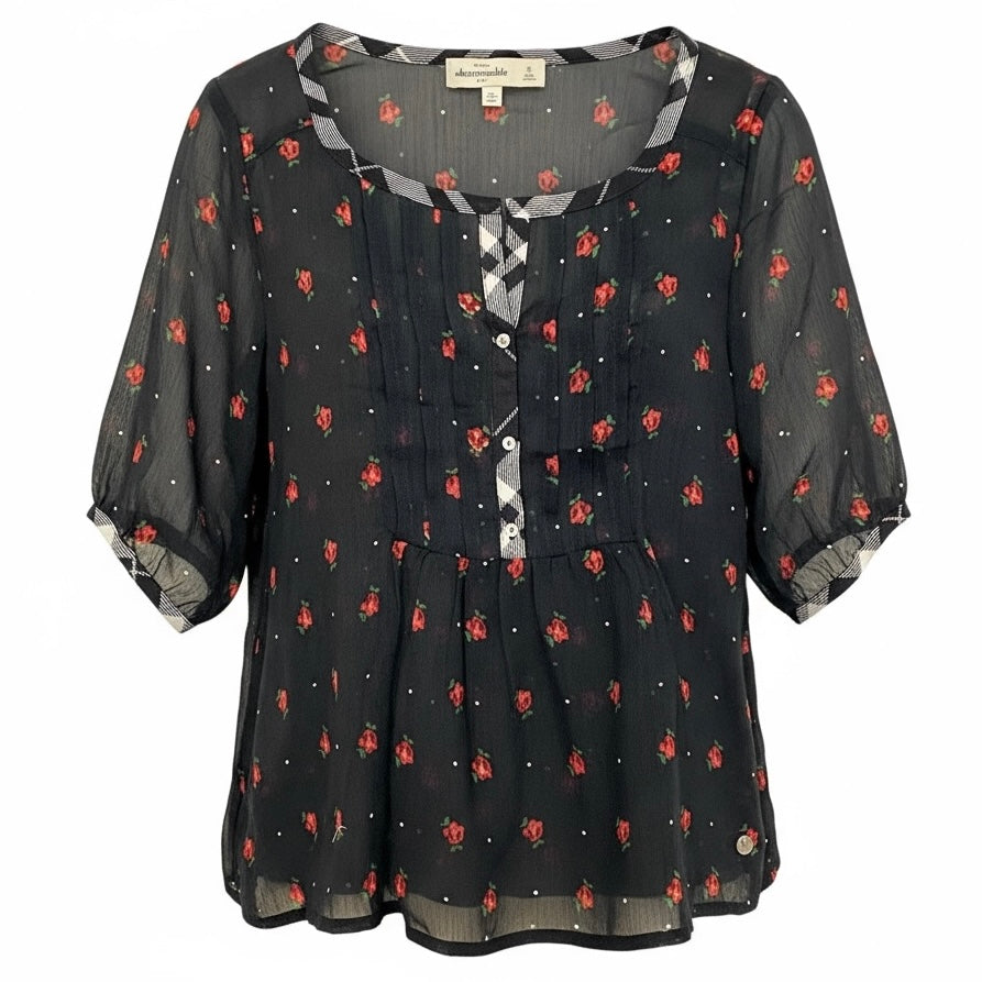 Abercrombie & Fitch Size Small Babydoll Blouse Sheer Navy Loose Fit Button Top