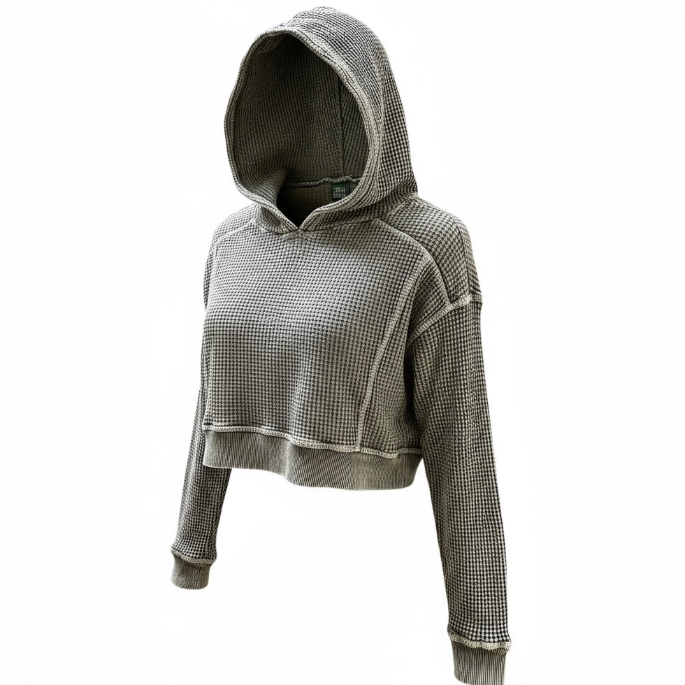 Wild Fable Women's XS Cropped Hoodie Shirt Distressed Gray Thermal Top