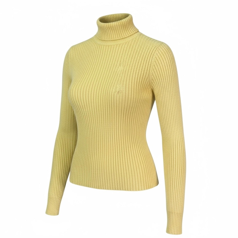 Women's Petite Small Sweater Yellow Ribbed Valerie Stevens Mock Turtleneck