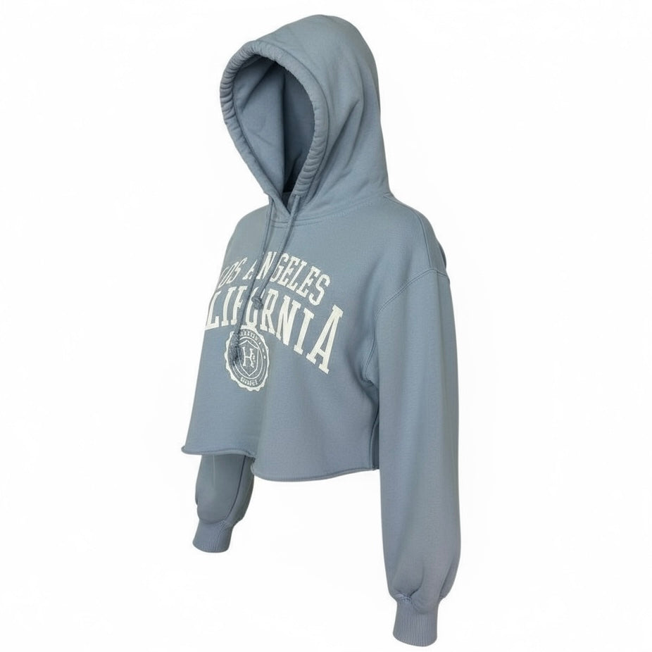 Hollister XS Crop Hoodie Los Angeles California Girls Blue Cropped Sweatshirt