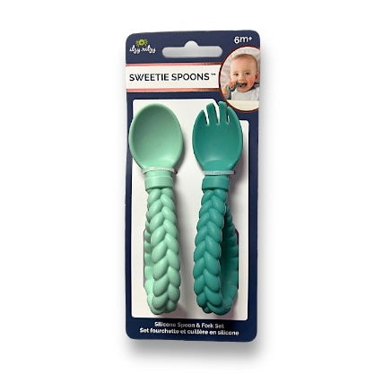NEW! Itzy Ritzy Sweetie Mint Silicone BPA Free Baby Spoon and Fork Set