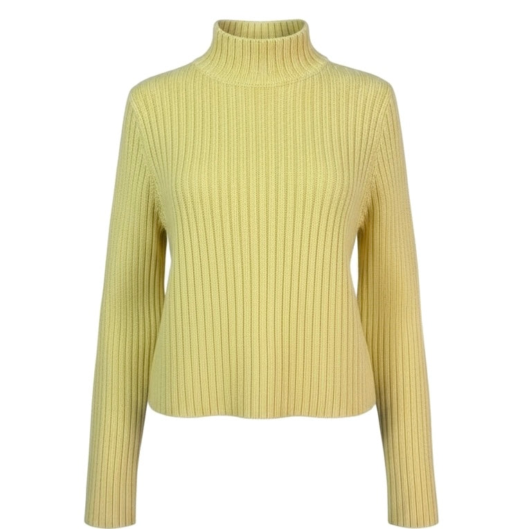 Women's Petite Small Sweater Yellow Ribbed Valerie Stevens Mock Turtleneck
