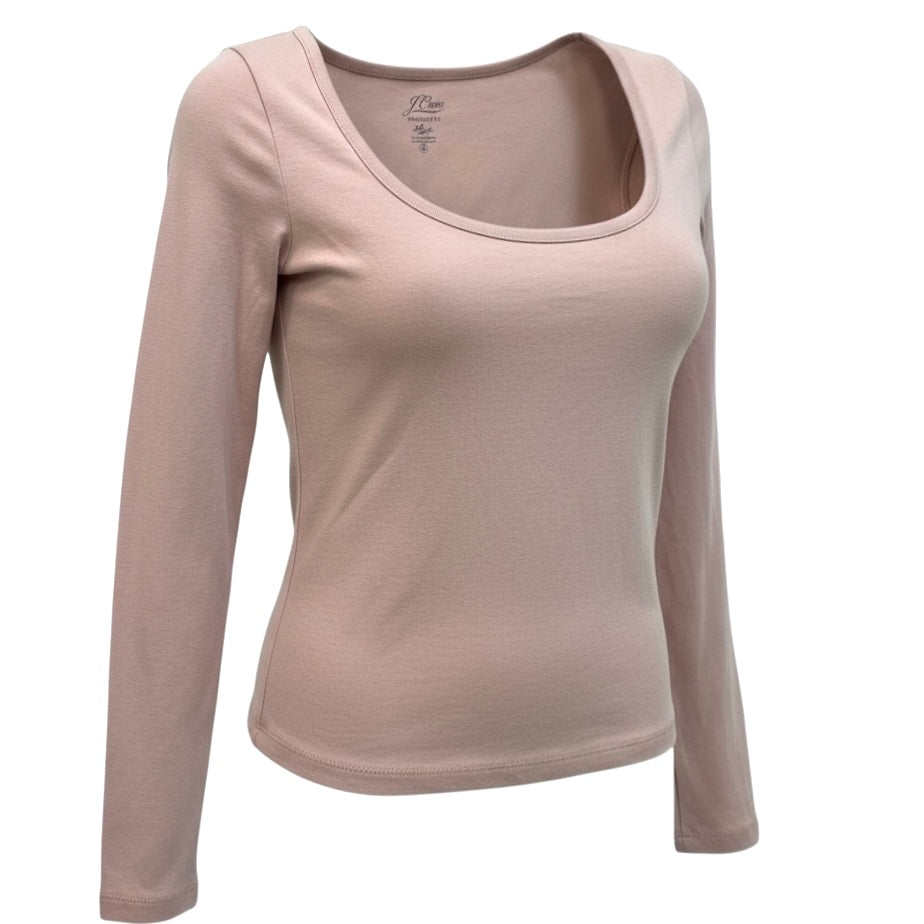 Women's J. Crew Long Sleeve Shirt Size XS Pink Perfect Fit Scoop Neck Cotton Top