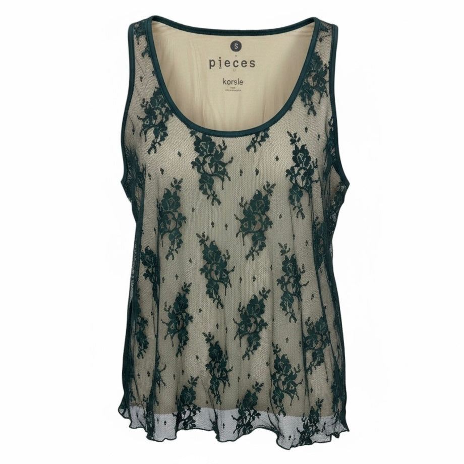 Kensie Women's Size Small Cami Sheer Lace Layered Sleeveless Navy Blouse