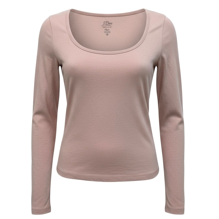 Women's J. Crew Long Sleeve Shirt Size XS Pink Perfect Fit Scoop Neck Cotton Top
