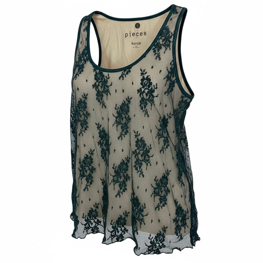 Kensie Women's Size Small Cami Sheer Lace Layered Sleeveless Navy Blouse