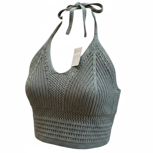NEW! Aerie Crop Halter Top Junior Girls Size Medium Hunter Green Sweater Knit